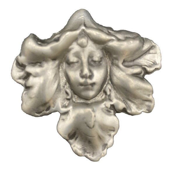 Hudson Jewelry - Art Nouveau Brooch Pendant Fine Pewter Signed Hudson Orchid Lady Victorian Style